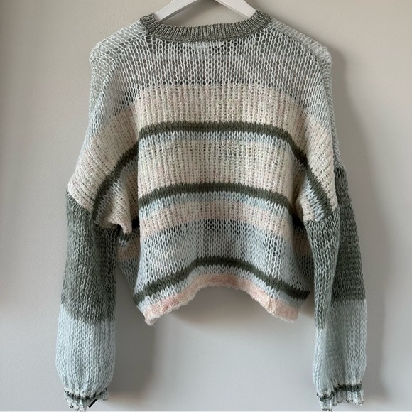 Altard State Christi Striped Pullover Blue Combo Medium Boxy Open Knit Light - Picture 5 of 9